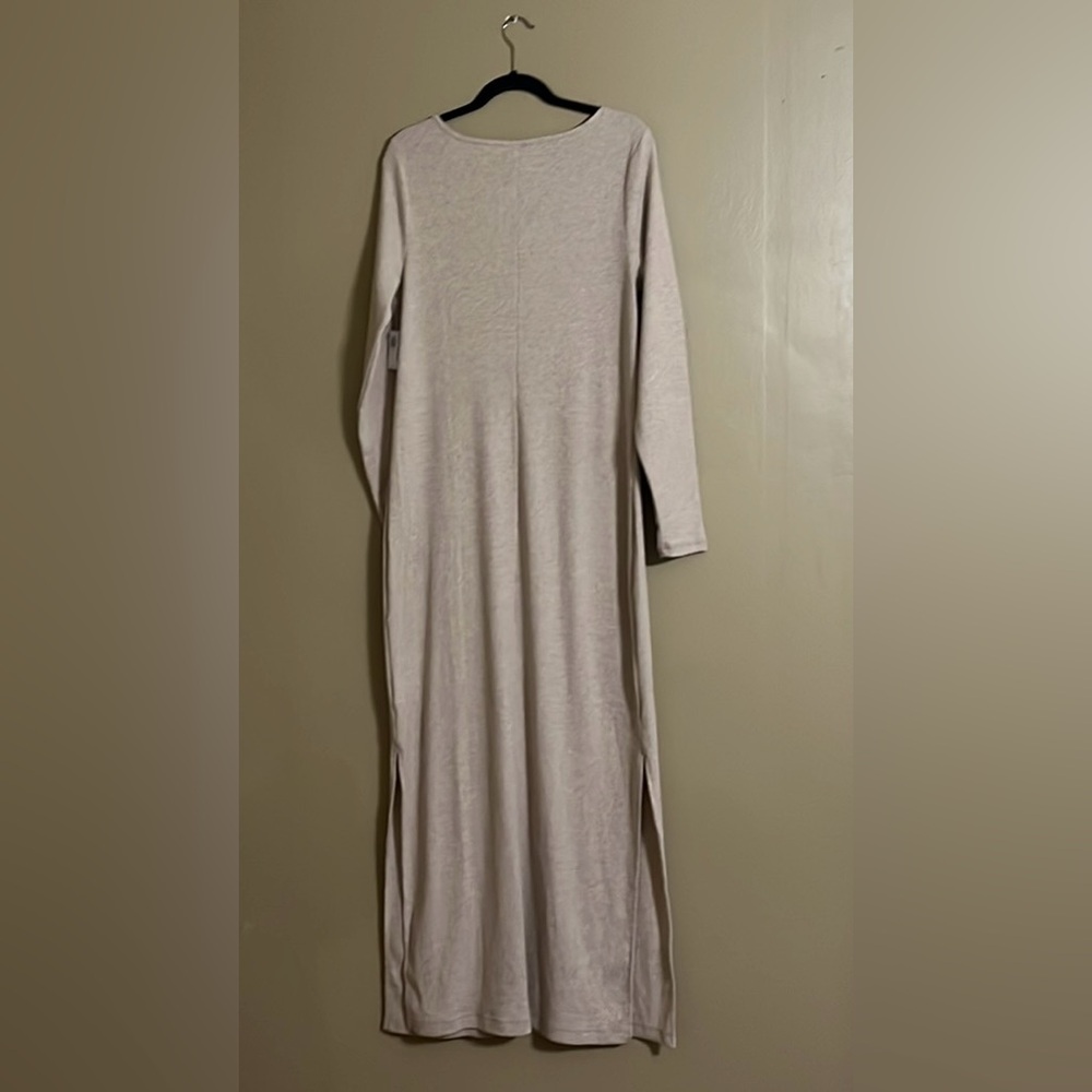 Old Navy Dress SzXL Fitted Rib Knit Maxi Oatmeal Color Long Feminine Casual - Picture 3 of 8
